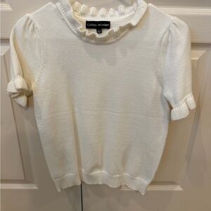 Catherine Malandrino White Short Sleeve Ruffled Knit Top - size small